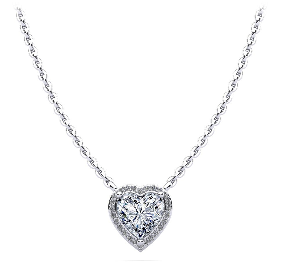 Perfect Heart Halo Lab - Grown Diamond Pendant with 0.59 ct. (0.50 ct. center diamond) - Luxury Time NYC